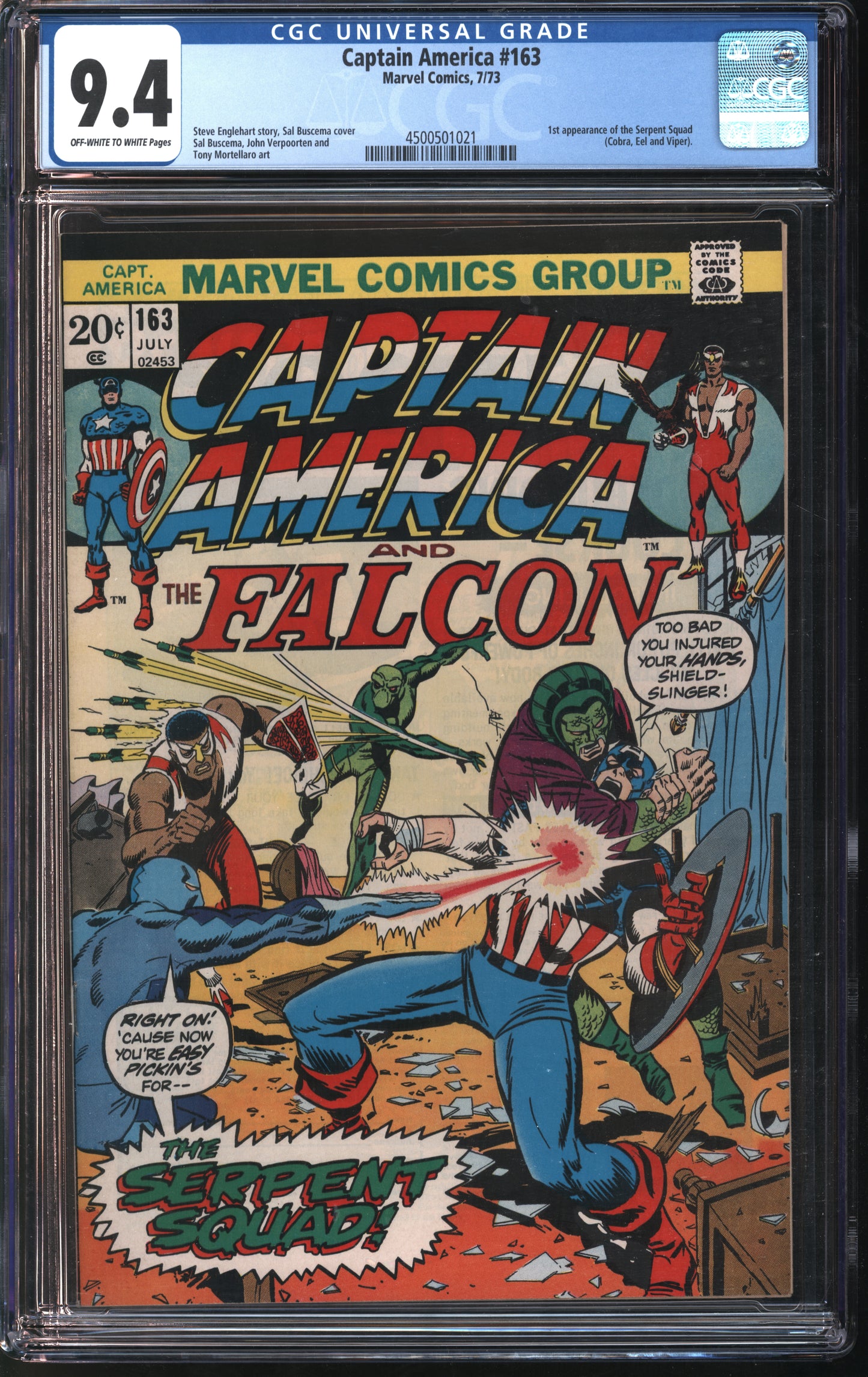 Marvel Comics Captain America #163 7/73 CGC 9.4 Off-White to White Pages