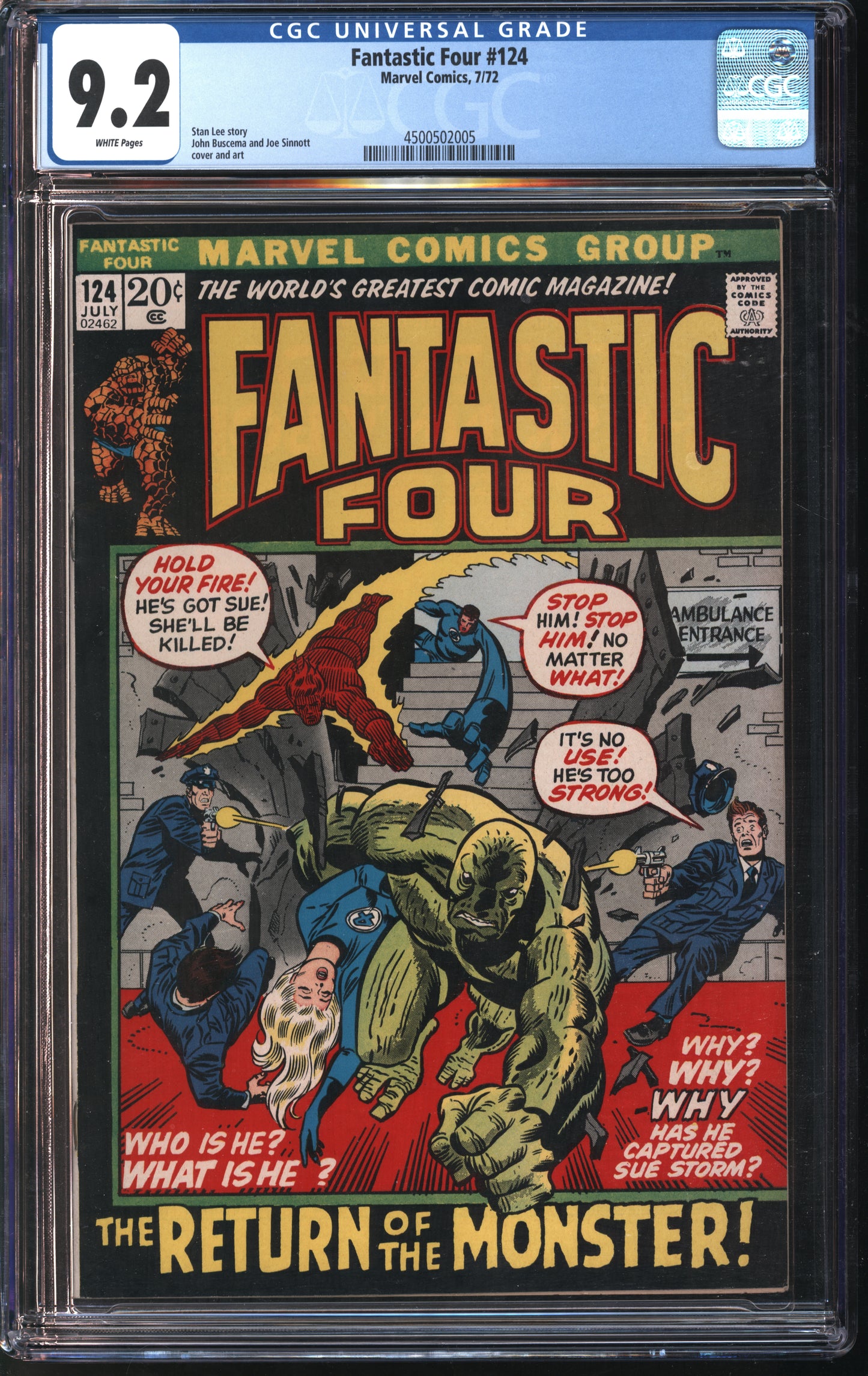 Marvel Comics Fantastic Four 124 7/72 CGC 9.2 White pages