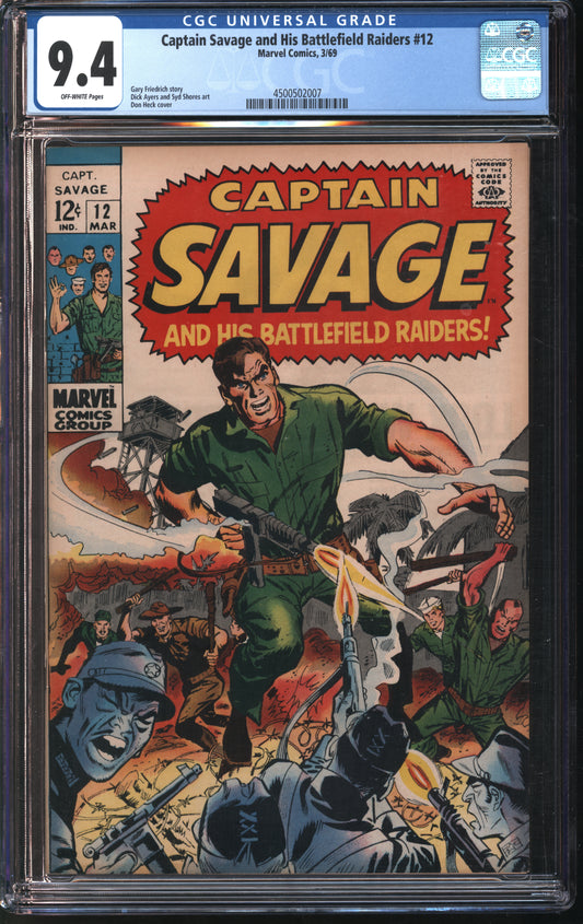 Marvel Captain Savage and his Battlefield Raiders 12 3/69 CGC 9.4 Off-White Pages