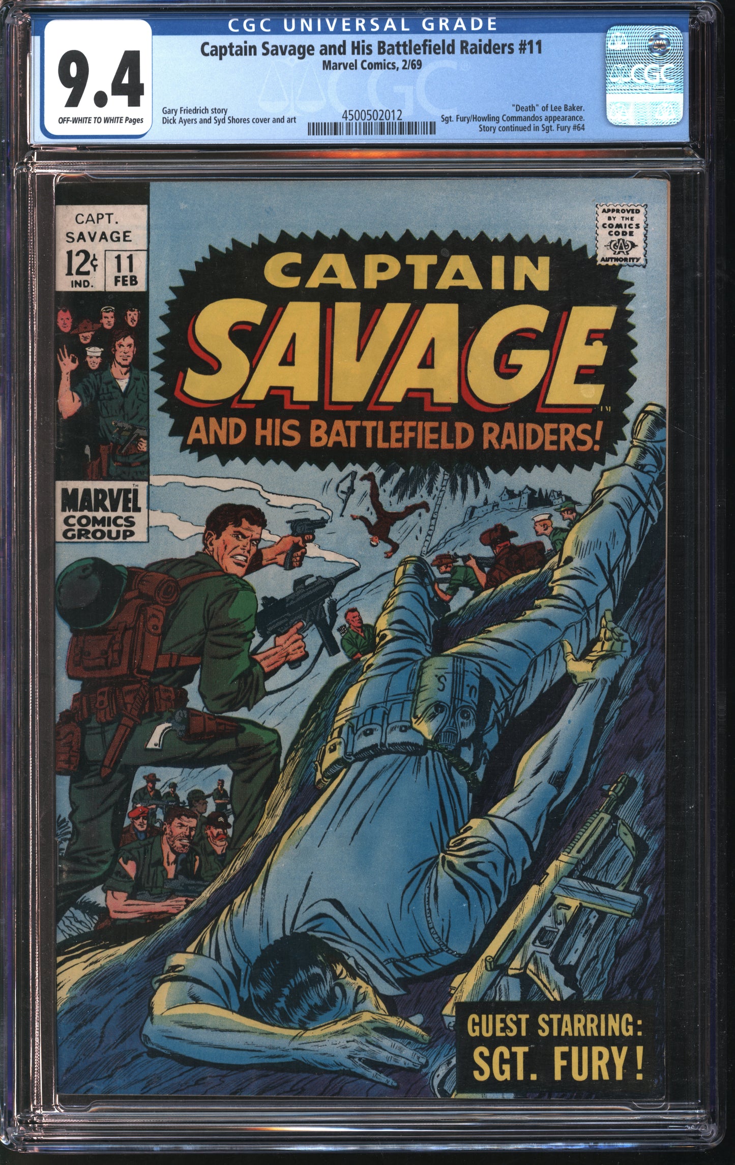 Marvel Captain Savage and his Battlefield Raiders 11 2/69 CGC 9.4 Off-White to White Pages