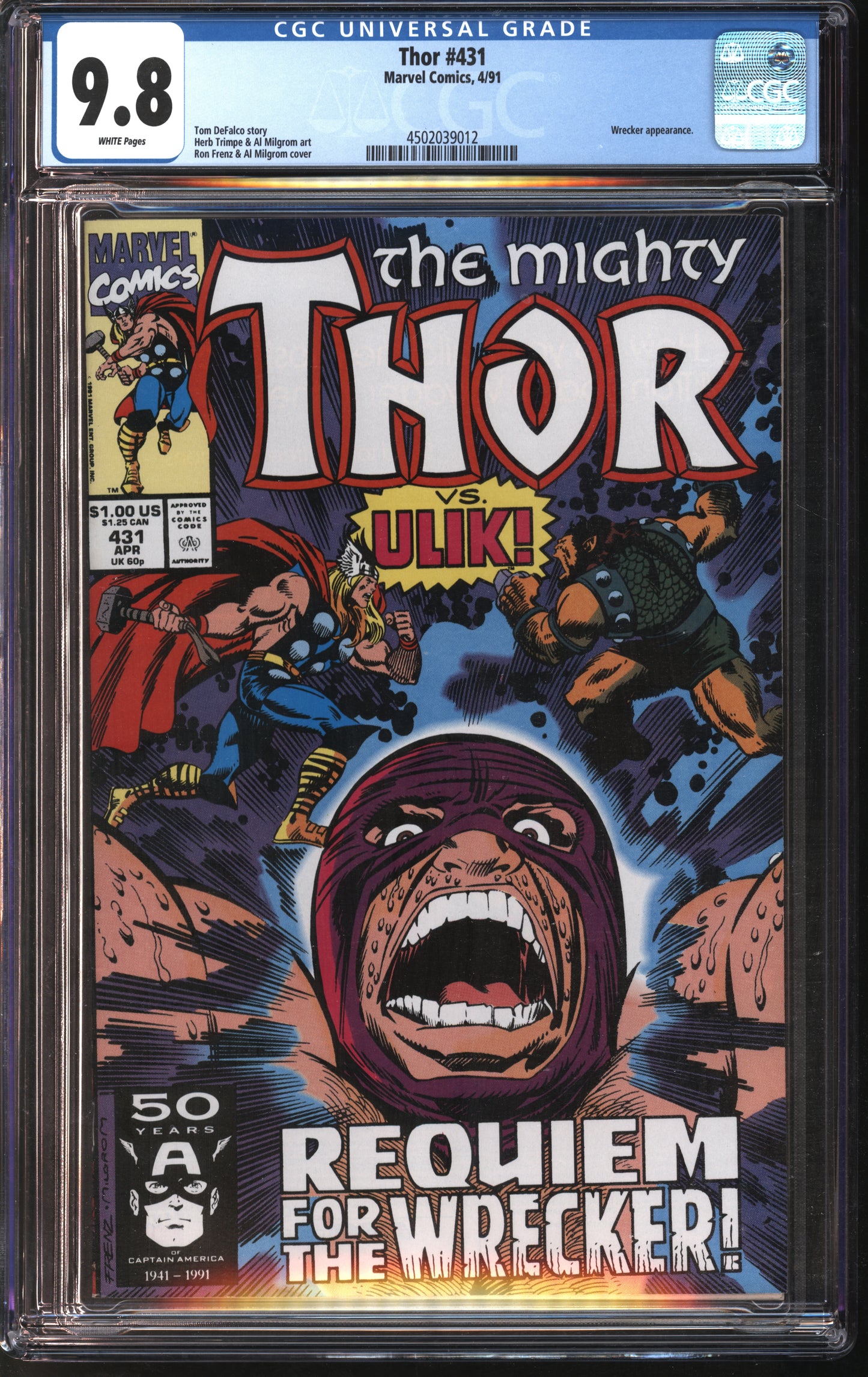 Marvel Thor 431 4/91 CGC 9.8 White Pages