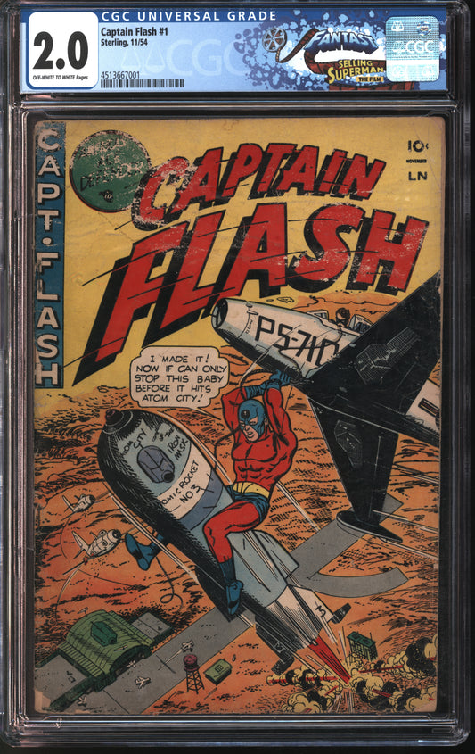 Sterling Captain Flash #1 11/54 FANTAST CGC 2.0 Off-White to White Pages