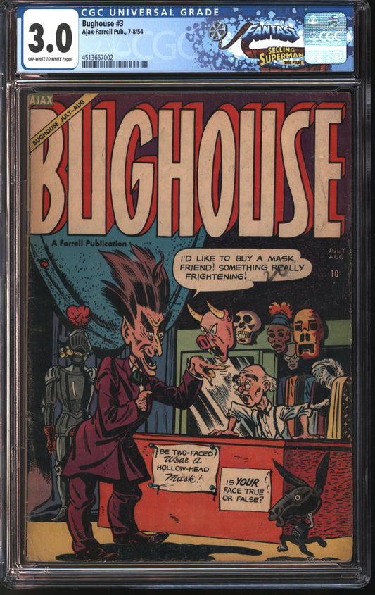 Ajax-Farrell Pub. Bughouse #3 7-8/54 FANTAST CGC 3.0 Off-White to White Pages
