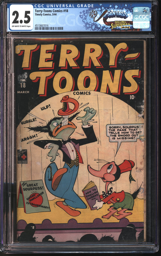 Terry-Toons Comics #18 3/44 FANTAST CGC 2.5 Off-White to White Pages