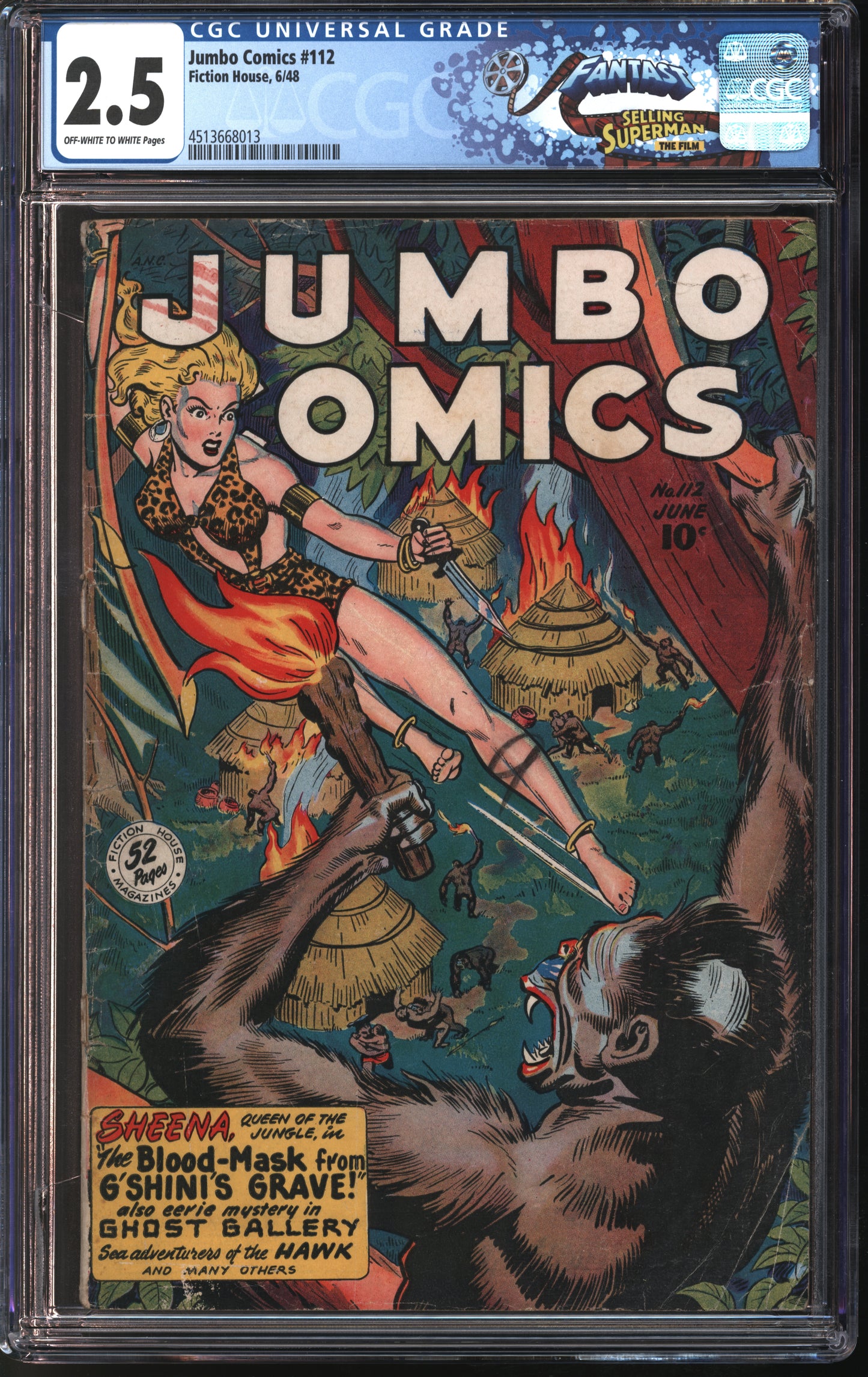 Fiction House Jumbo Comics #112 6/48 FANTAST CGC 2.5 Off-White to White Pages