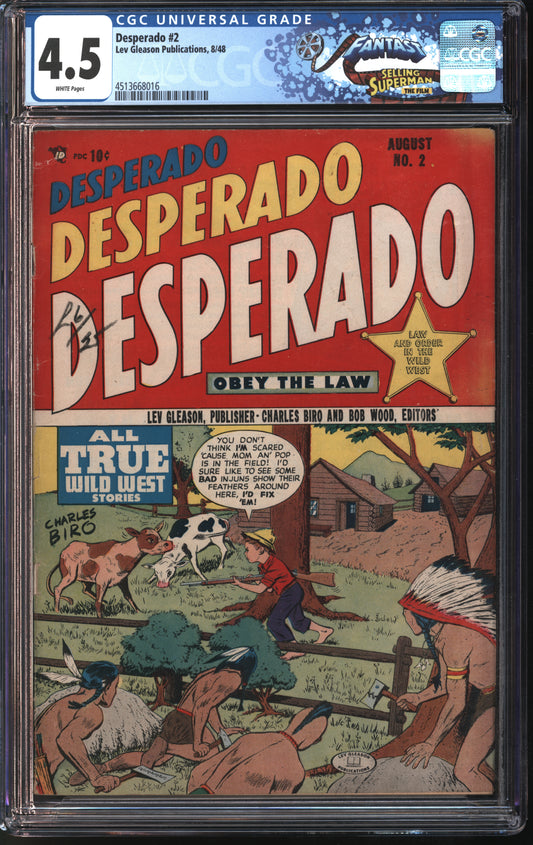 Lev Gleason Pub. Desperado #2 8/48 FANTAST CGC 4.5 White Pages