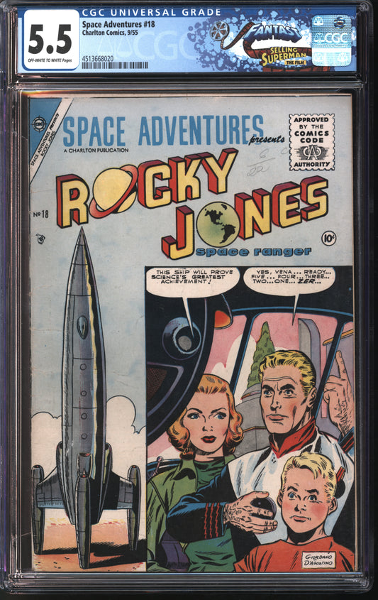 Charlton Comics Space Adventures #18 9/55 FANTAST CGC 5.5 Off-White to White Pages