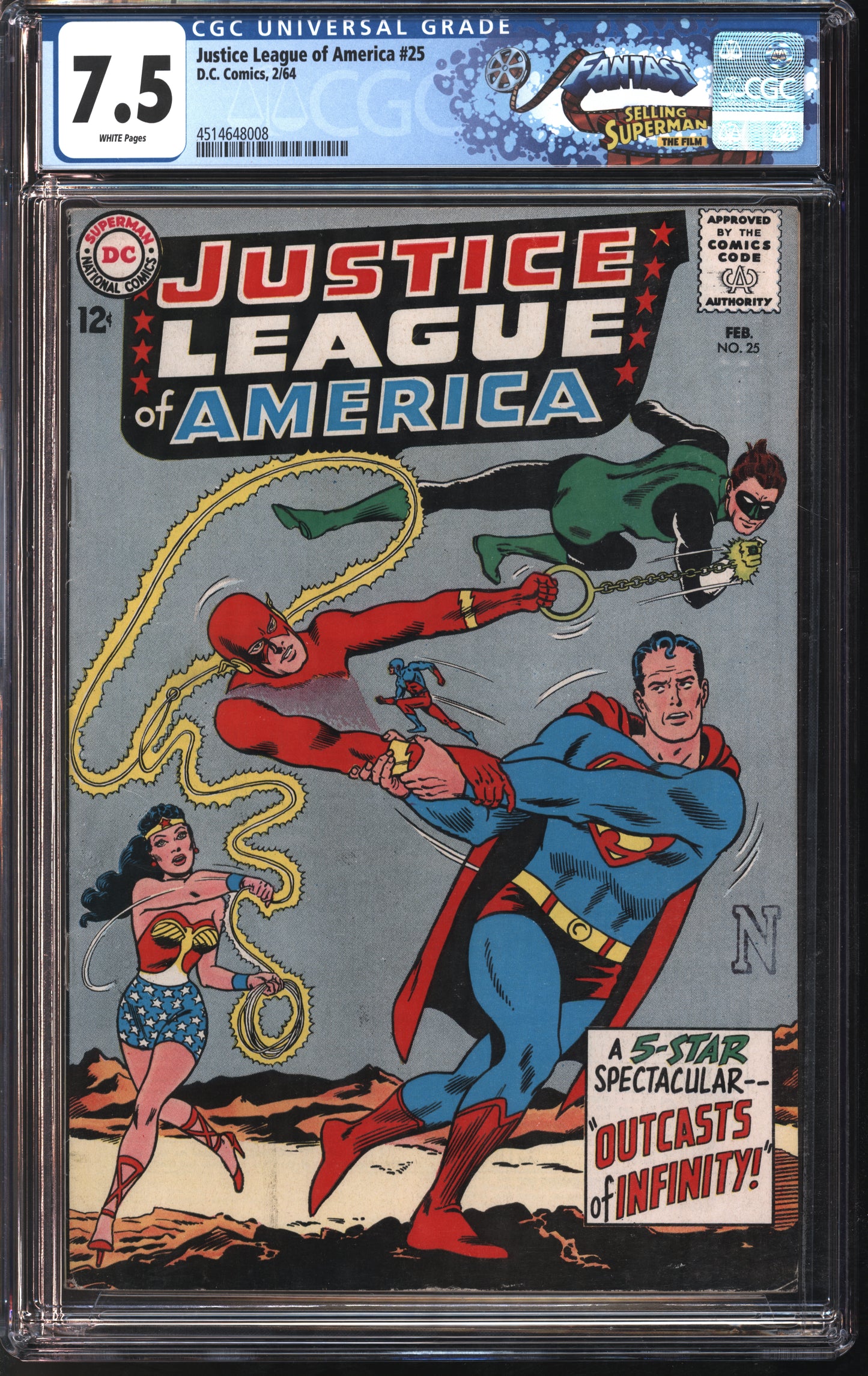 D.C. Comics Justice League of America #25 2/64 FANTAST CGC 7.5 White Pages