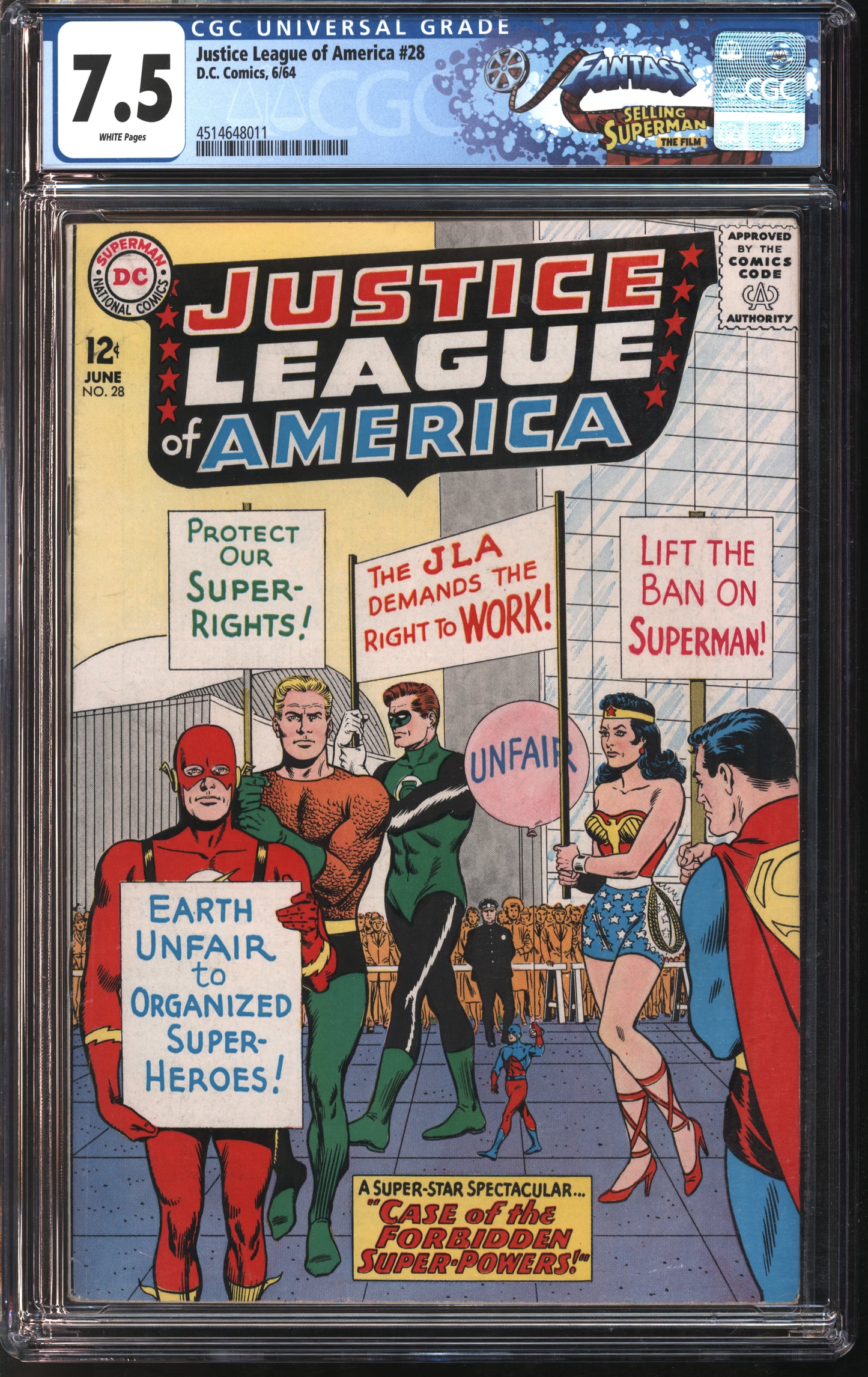 D.C. Comics Justice League of America #28 6/64 FANTAST CGC 7.5 White Pages