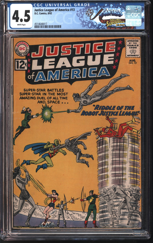 D.C. Comics Justice League of America #13 8/62 FANTAST CGC 4.5 White Pages