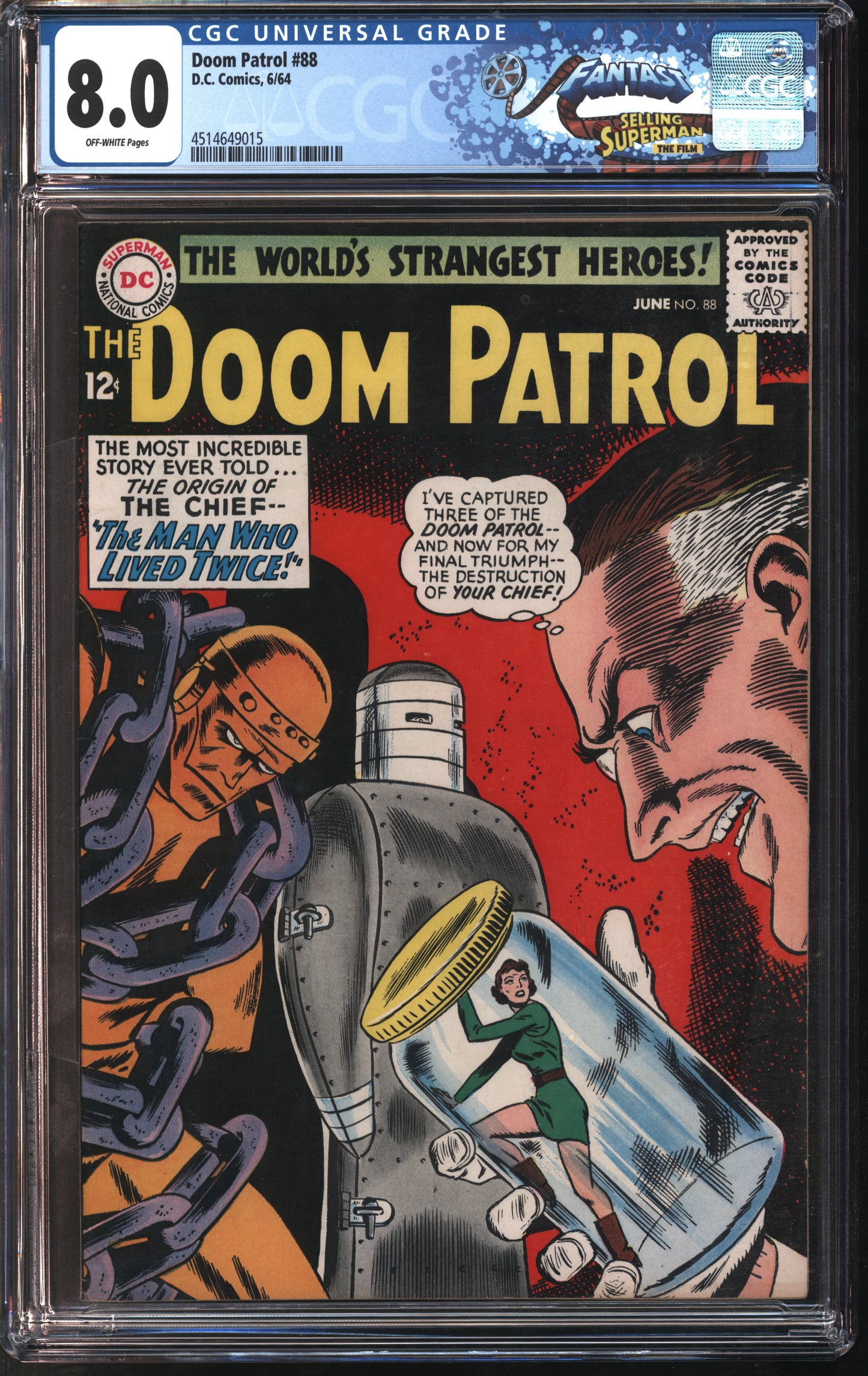 D.C. Comics Doom Patrol #88 6/64 FANTAST CGC 8.0 Off-White Pages