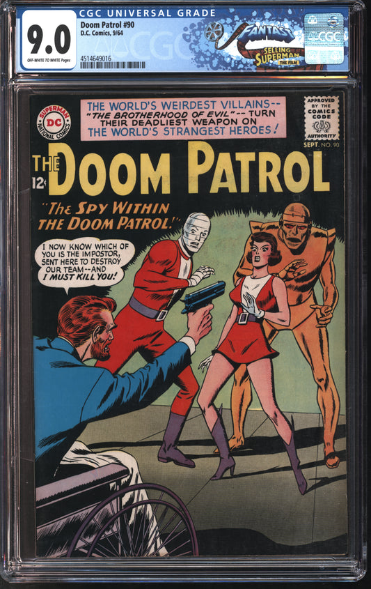 D.C. Comics Doom Patrol #90 9/64 FANTAST CGC 9.0 Off-White to White Pages