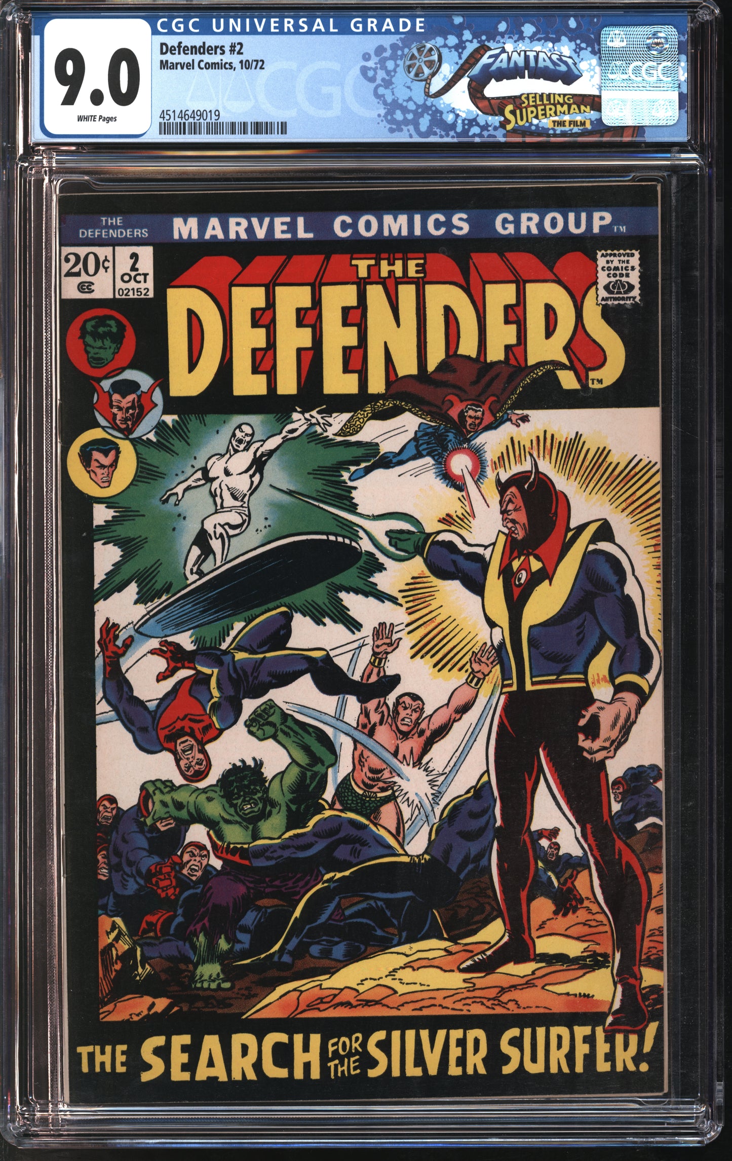 Marvel Defenders #2 10/72 FANTAST CGC 9.0 White Pages