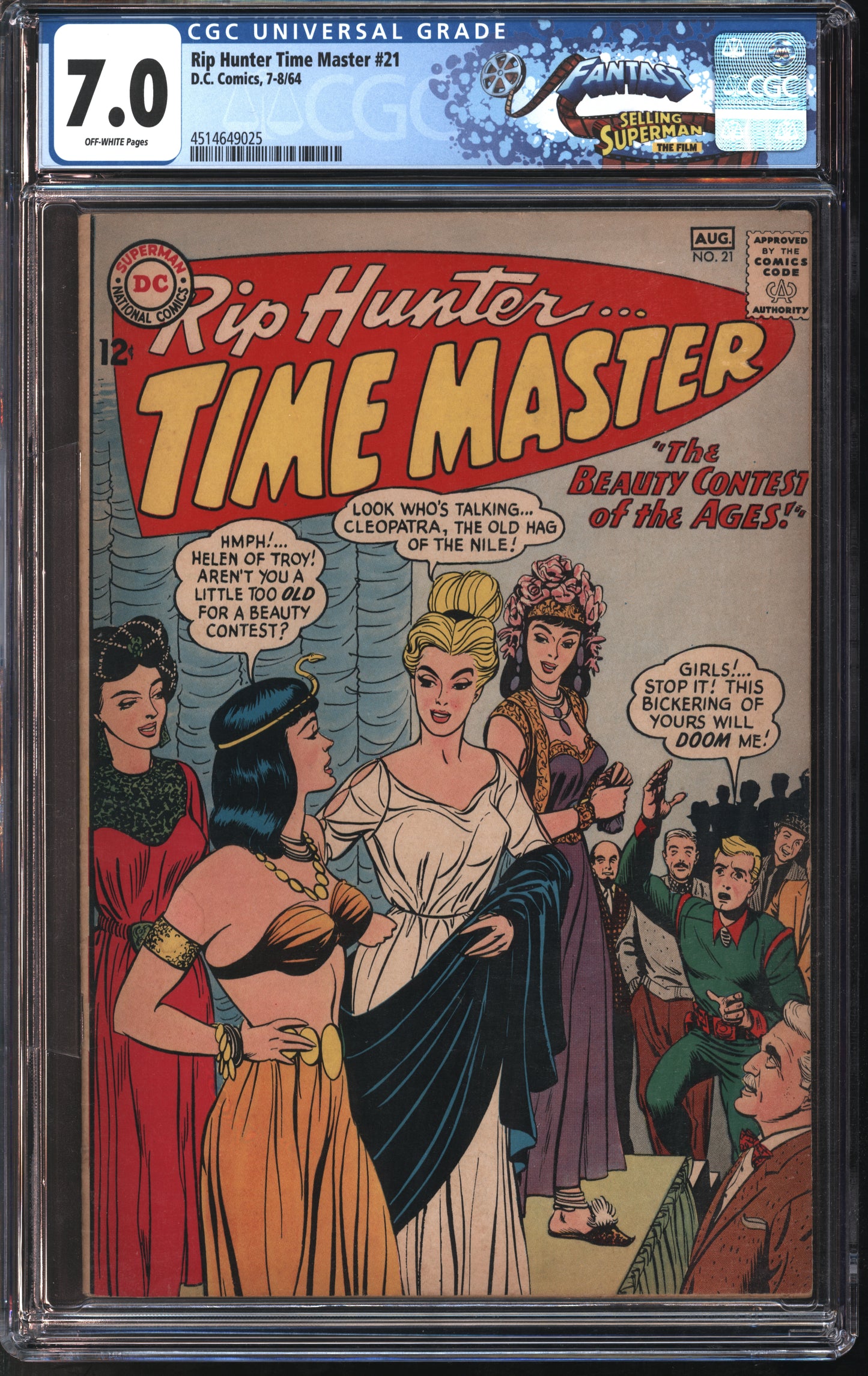 D.C. Comics Rip Hunter Time Master #21 7-/64 FANTAST CGC 7.0 Off-White Pages