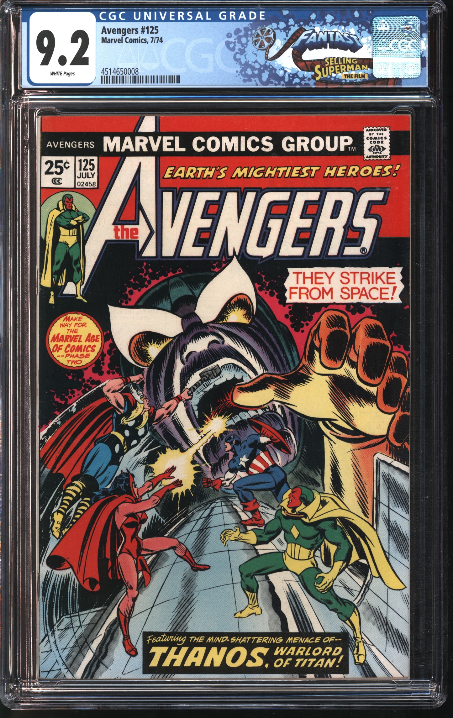 Marvel Comics Avengers #125 7/74 FANTAST CGC 9.2 White Pages