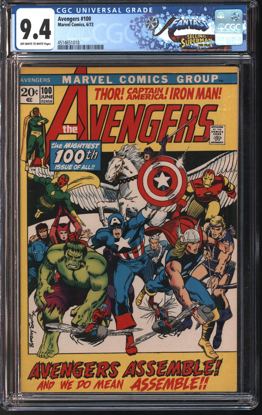 Marvel Avengers #100 6/72 FANTAST CGC 9.4 Off-White to White Pages