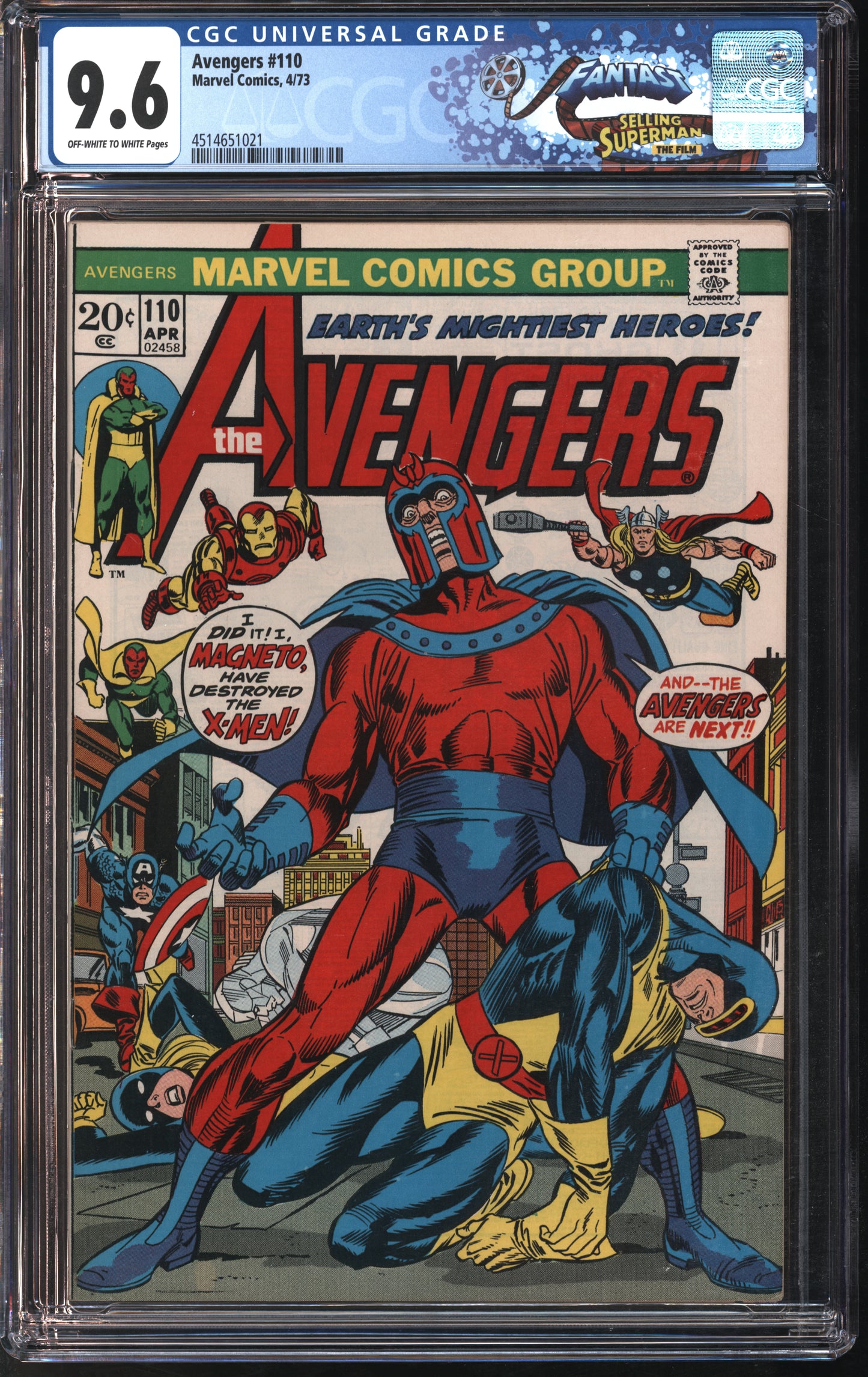 Marvel Avengers #110 4/73 FANTAST CGC 9.6 Off-White to White Pages