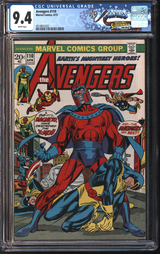 Marvel Avengers #110 4/73 FANTAST CGC 9.4 White Pages