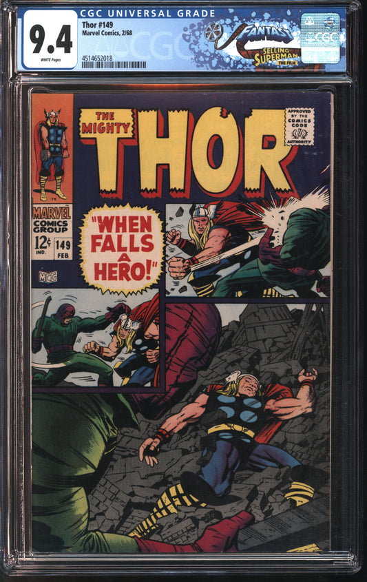 Marvel Comics Thor #149 2/68 FANTAST CGC 9.4 White Pages