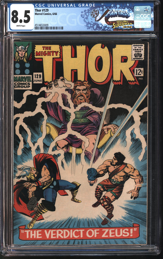 Marvel Comics Thor #129 6/66 FANTAST CGC 8.5 White