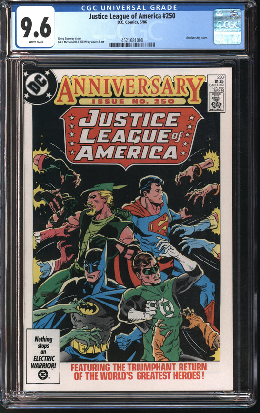 D.C. Comics Justice League of America #250 5/86 CGC 9.6 White Pages