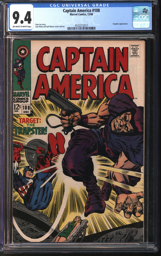 Marvel Comics Captain America #108 12/68 CGC 9.4 Off-White to White Pages