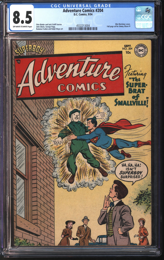 D.C. Comics Adventure Comics #204 5/55 CGC 8.5 Off-White to White Pages
