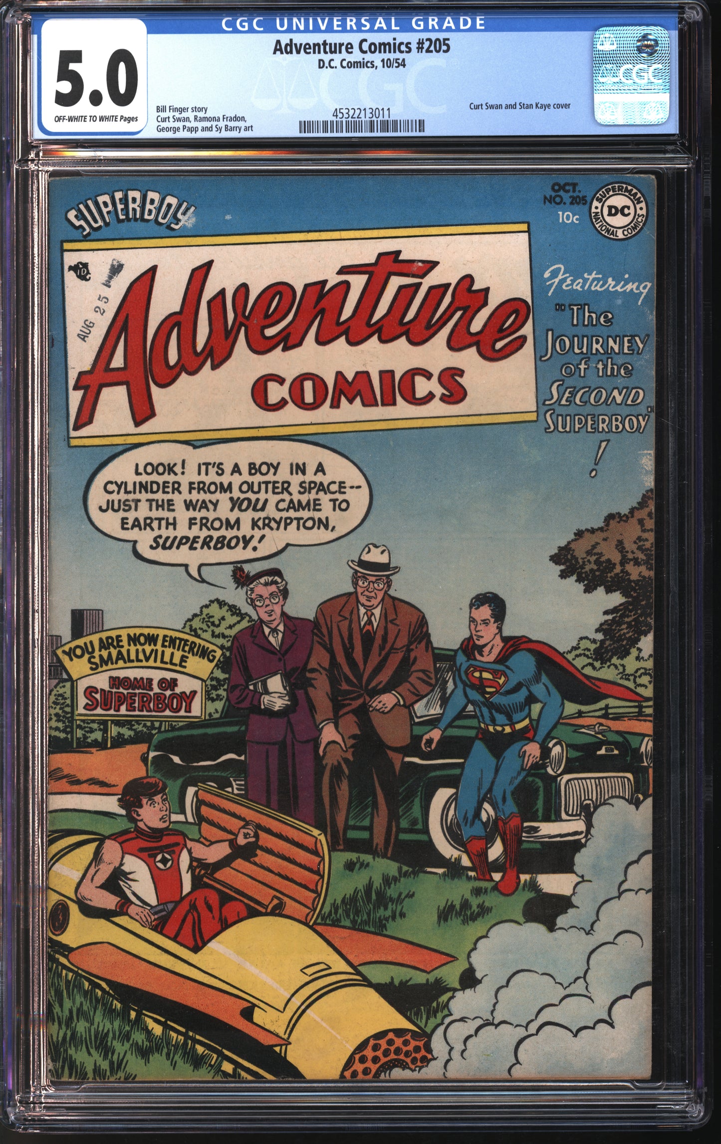 D.C. Comics Adventure Comics #205 10/54 CGC 5.0 Off-White to White Pages
