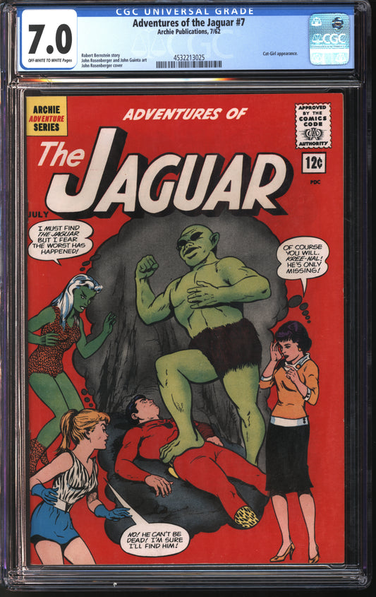 Archie Pub. Adventures of the Jaguar #7 7/62 CGC 7.0 Off-White to White Pages