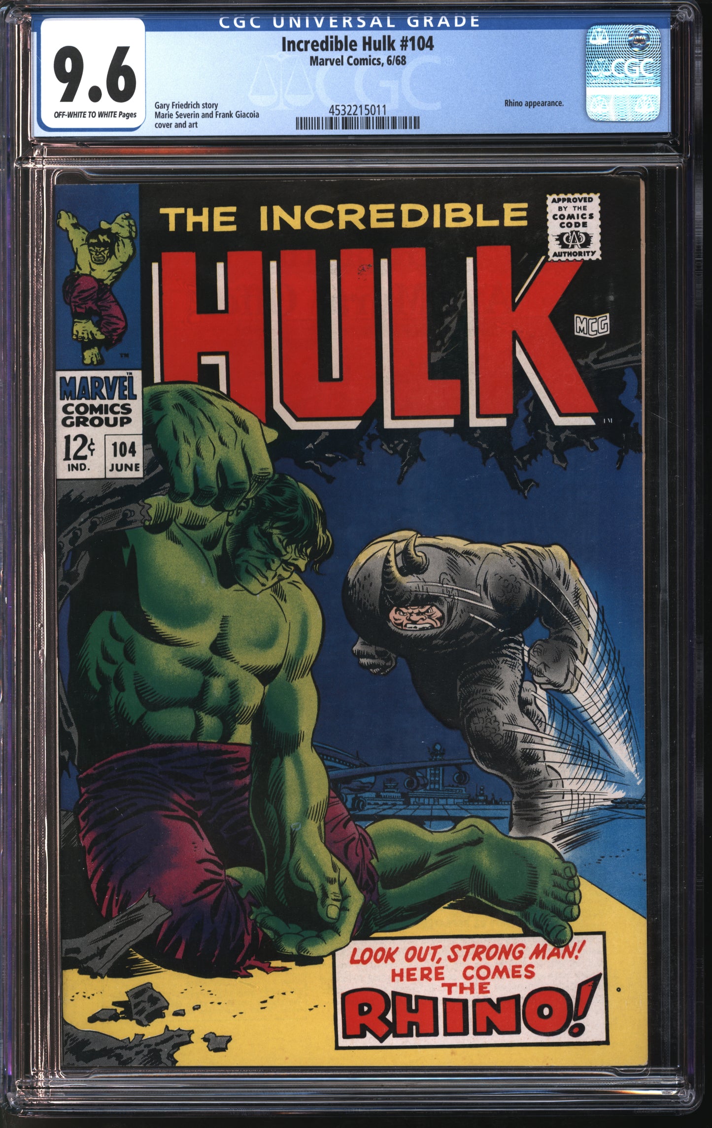Marvel Comics Incredible Hulk #104 6/68 CGC 9.6 Off-White to White Pages