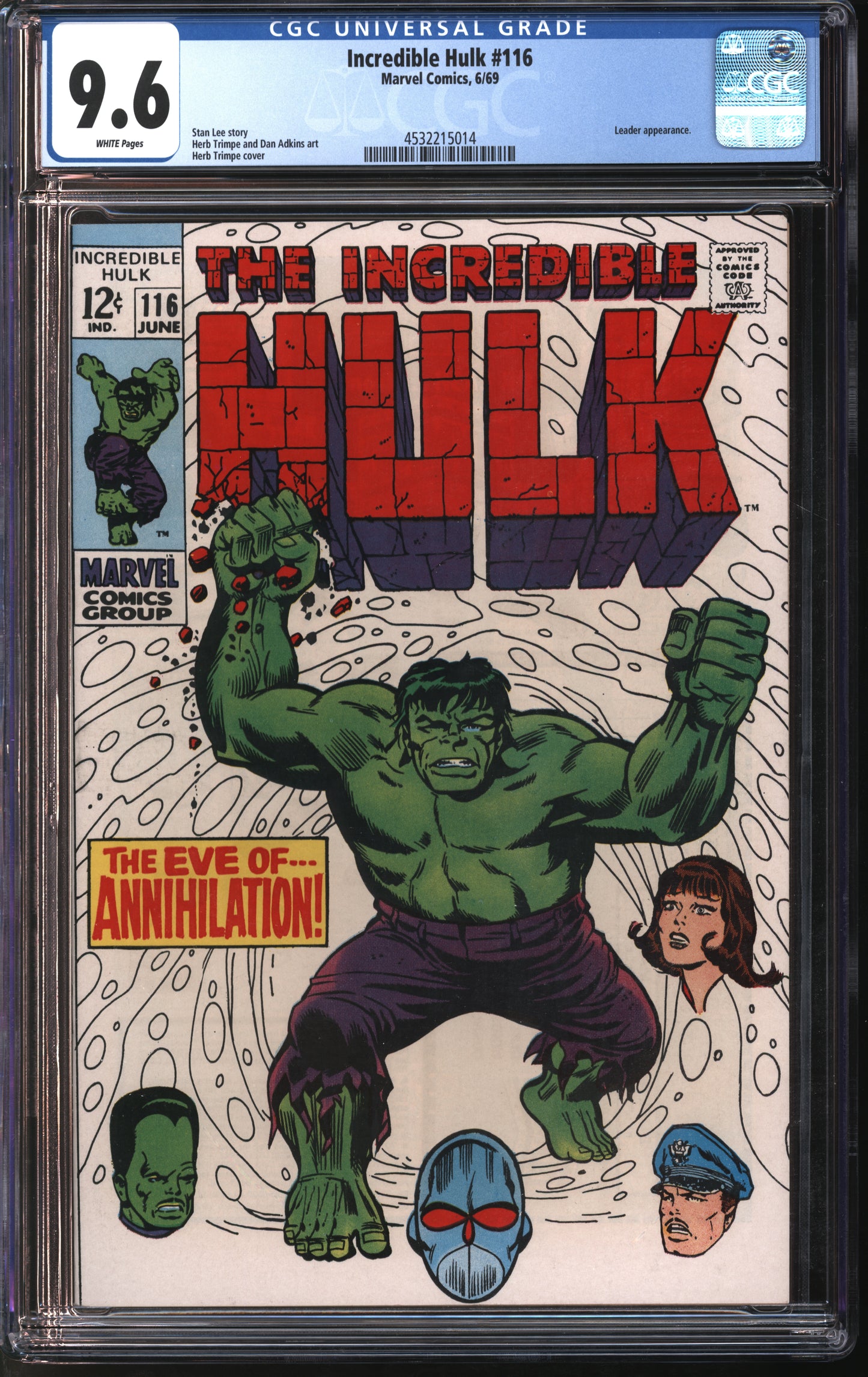 Marvel Comics Incredible Hulk #116 6/68 CGC 9.6 White Pages