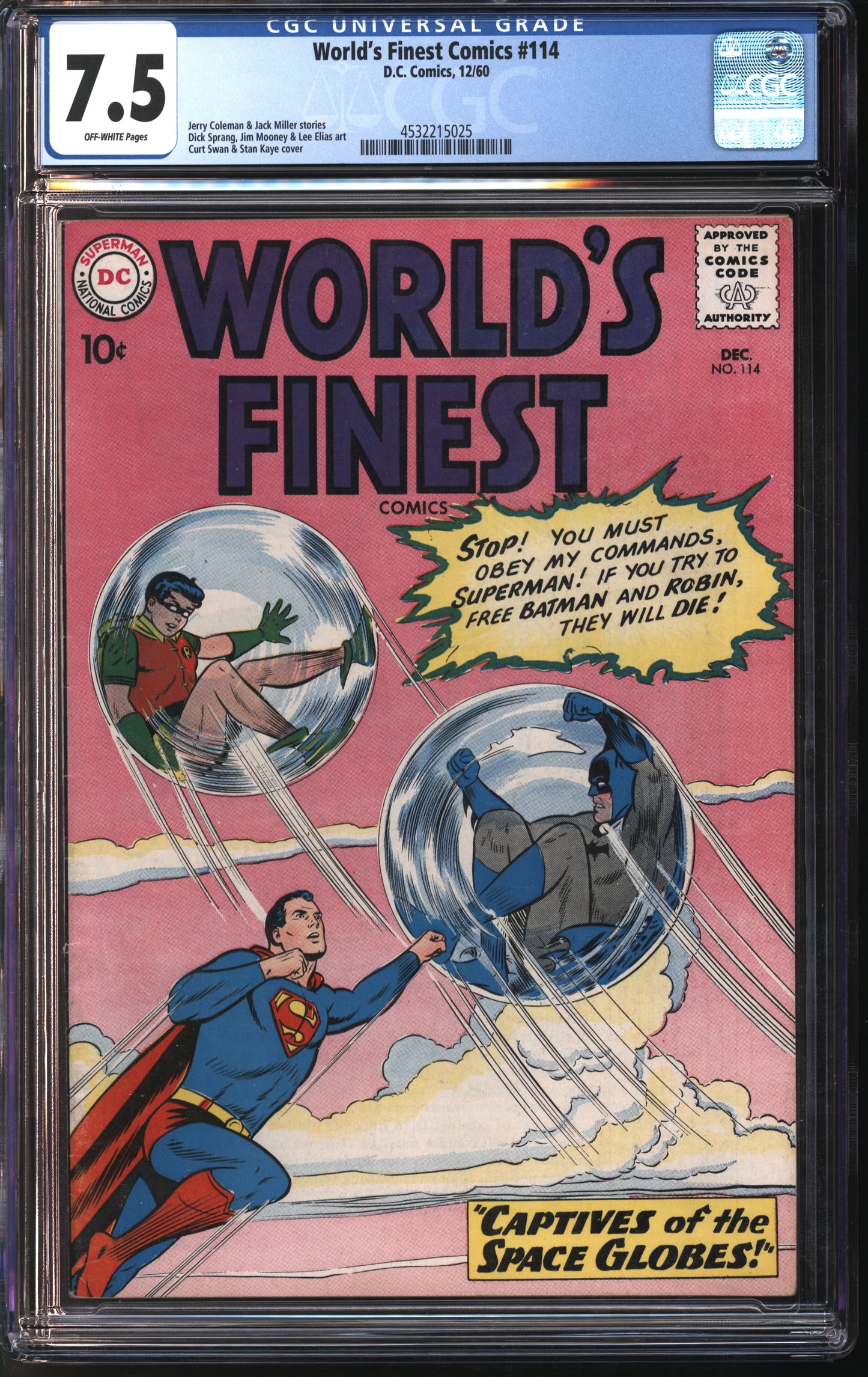 D.C. Comics World's Finest #114 12/60 CGC 7.5 Off-White Pages