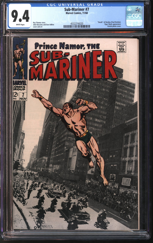 Marvel Comics Sub-Mariner #7 11/68 CGC 9.4 White Pages