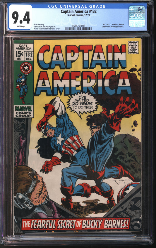 Marvel Comics Captain America #132 12/70 CGC 9.4 White Pages