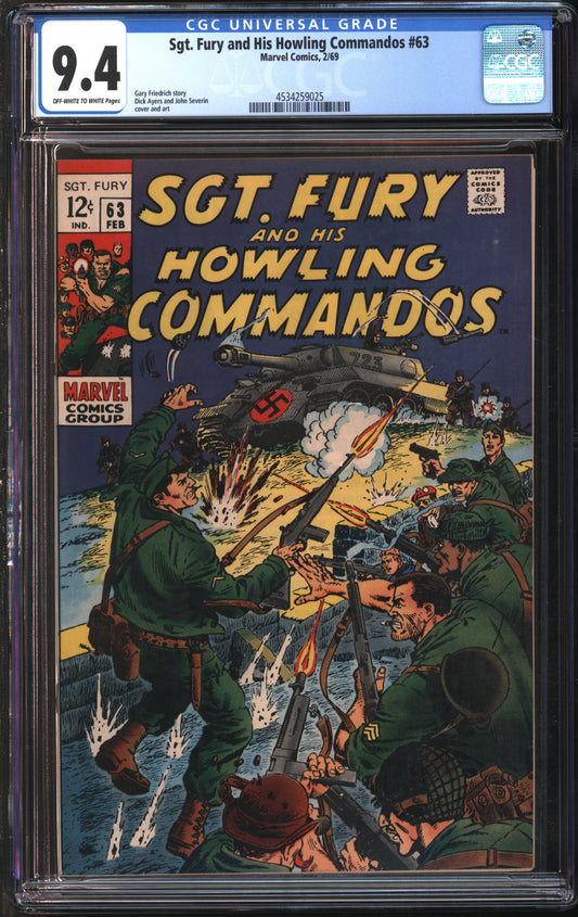 Marvel Comics Sgt. Fury and His Howling Commandos #63 2/69 FANTAST CGC 9.4 Off-White to White Pages