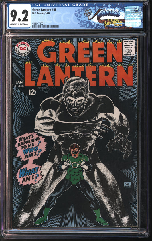 D.C. Comics Green Lantern #58 1/68 FANTAST CGC 9.2 Off-White to White Pages