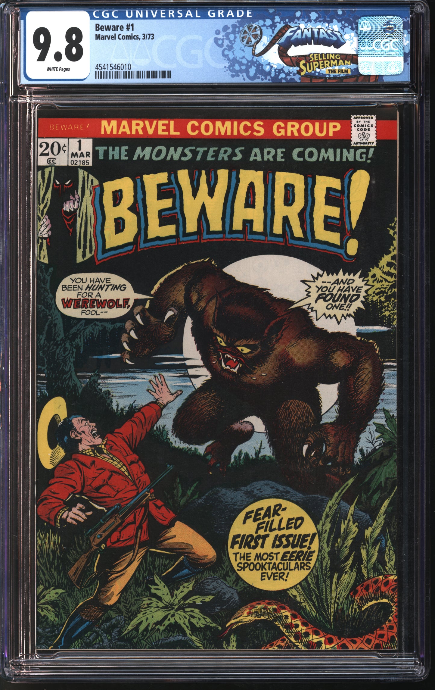 Marvel Comics Beware #1 3/73 FANTAST CGC 9.8 White Pages