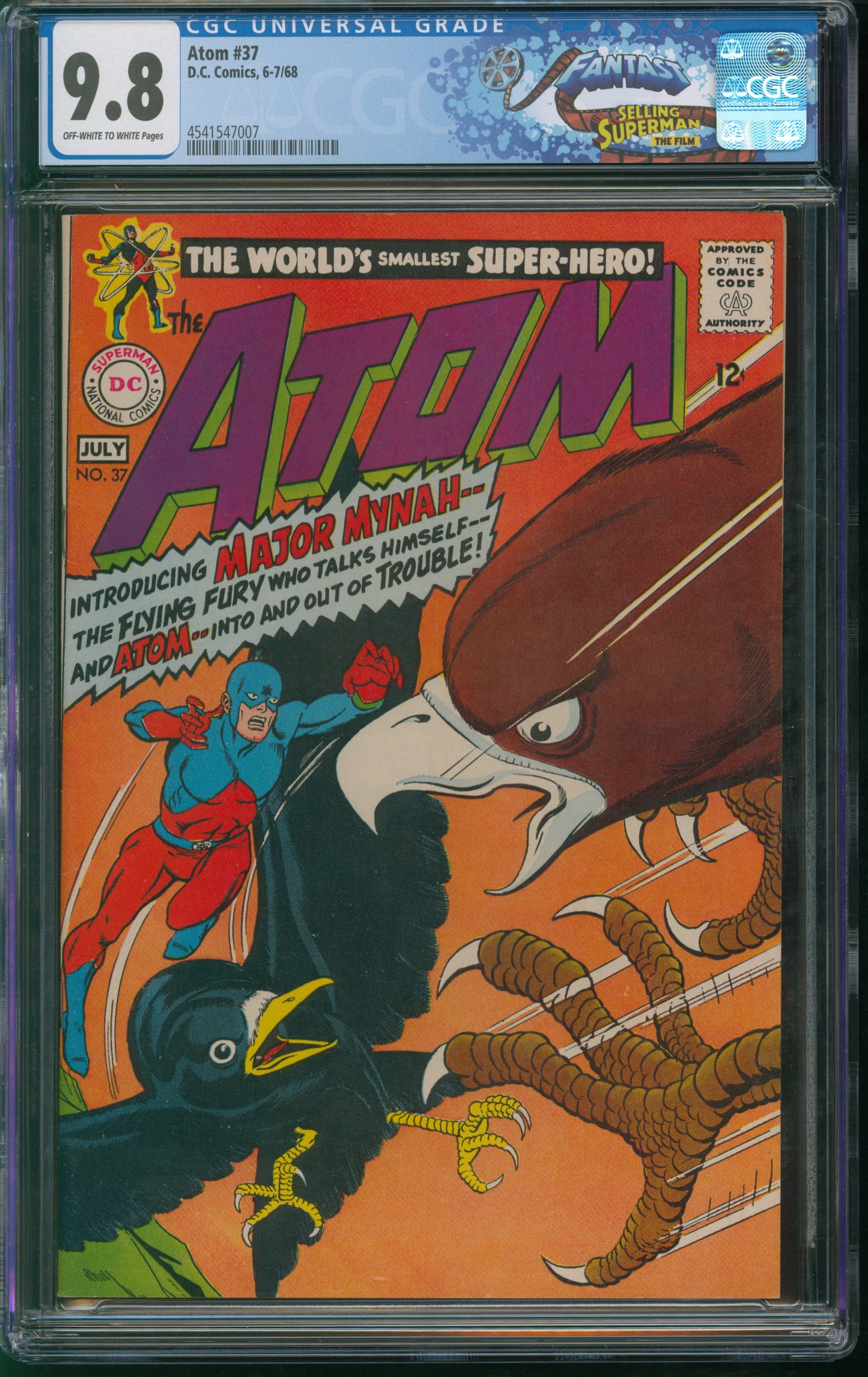 D.C. Comics Atom #37 6-7/68 FANTAST CGC 9.8 Off-White to White Pages