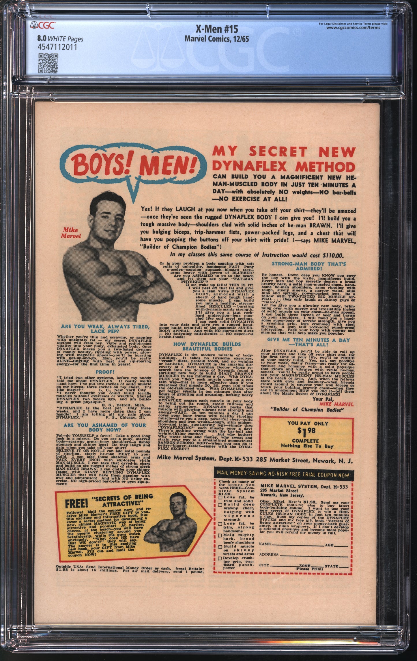 Marvel Comics X-men #15 12/65 CGC 8.0 White Pages