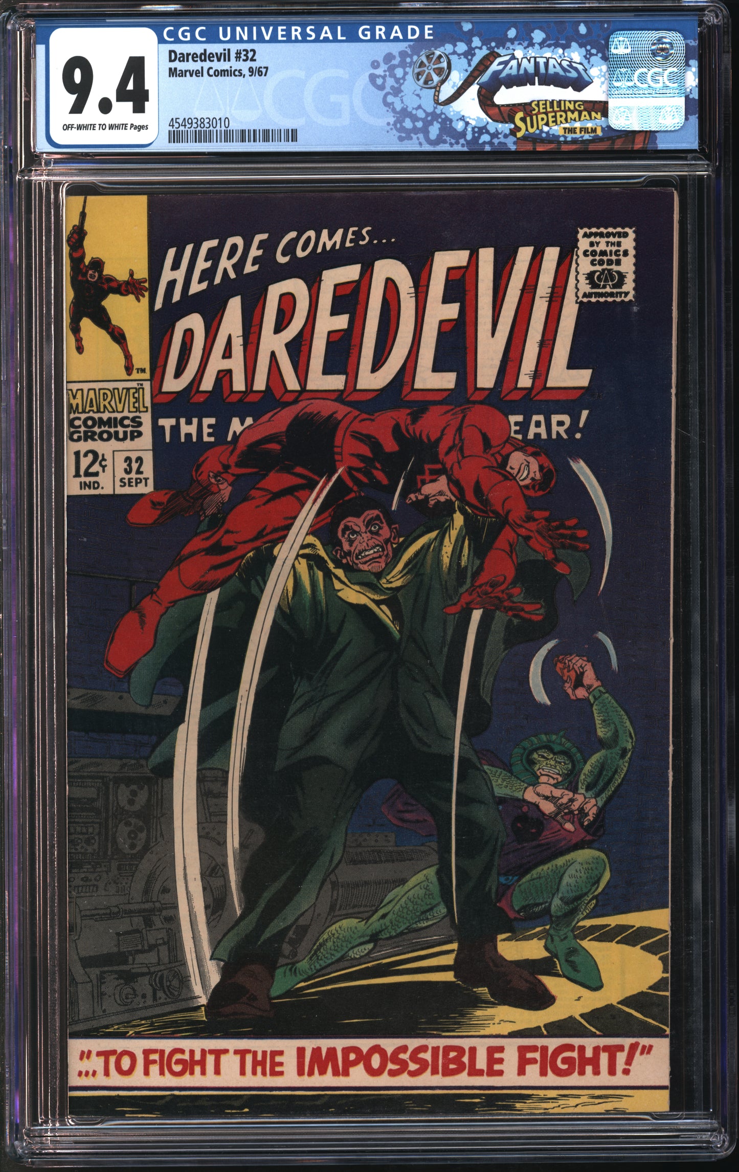 Marvel Comics Daredevil #32 9/67 FANTAST CGC 9.4 Off-White to White Pages