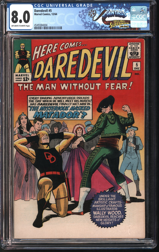 Marvel Comics Daredevil #5 12/64 FANTAST CGC 8.0 Off-White to White Pages