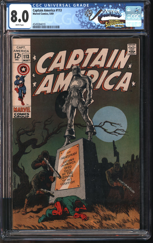 Marvel Comics Captain America #113 5/69 FANTAST CGC 8.0 White Pages