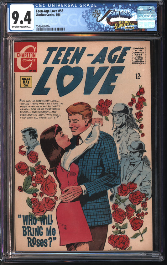 Chalton Comics Teen-Age Love #58 5/68 FANTAST CGC 9.4 Off-White to White Pages
