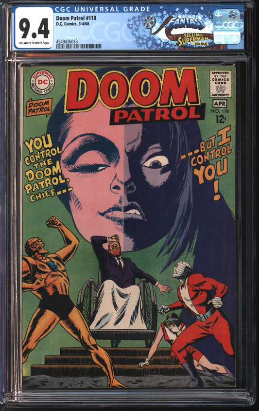 Marvel Comics Doom Patrol #118 3-4/68 FANTAST CGC 9.4 Off-White to White Pages