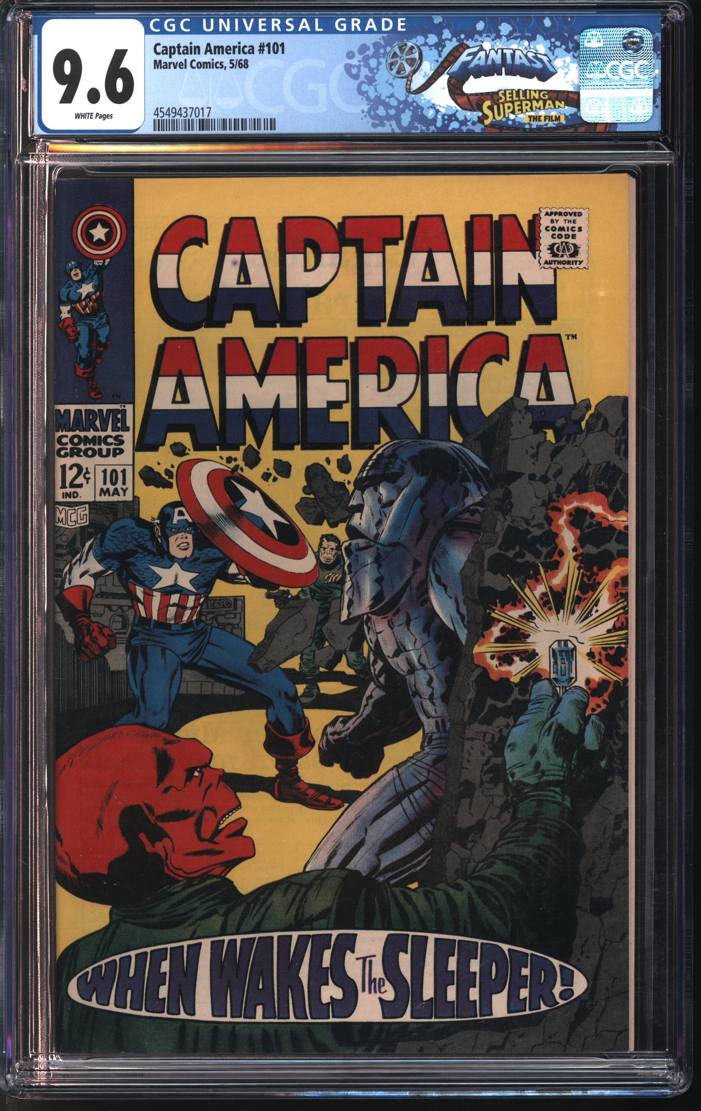 Marvel Comics Captain America #101 5/68 FANTAST CGC 9.6 White Pages