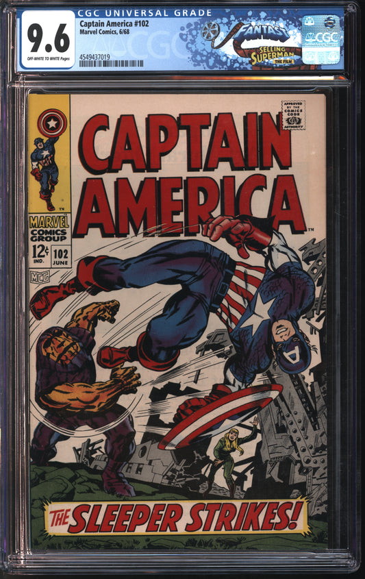 Marvel Comics Captain America #102 6/68 FANTAST CGC 9.6 Off-White to White Pages
