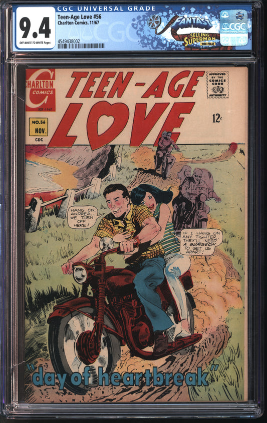 Chalton Comics Teen-Age Love #56 11/67 FANTAST CGC 9.4 Off-White to White Pages