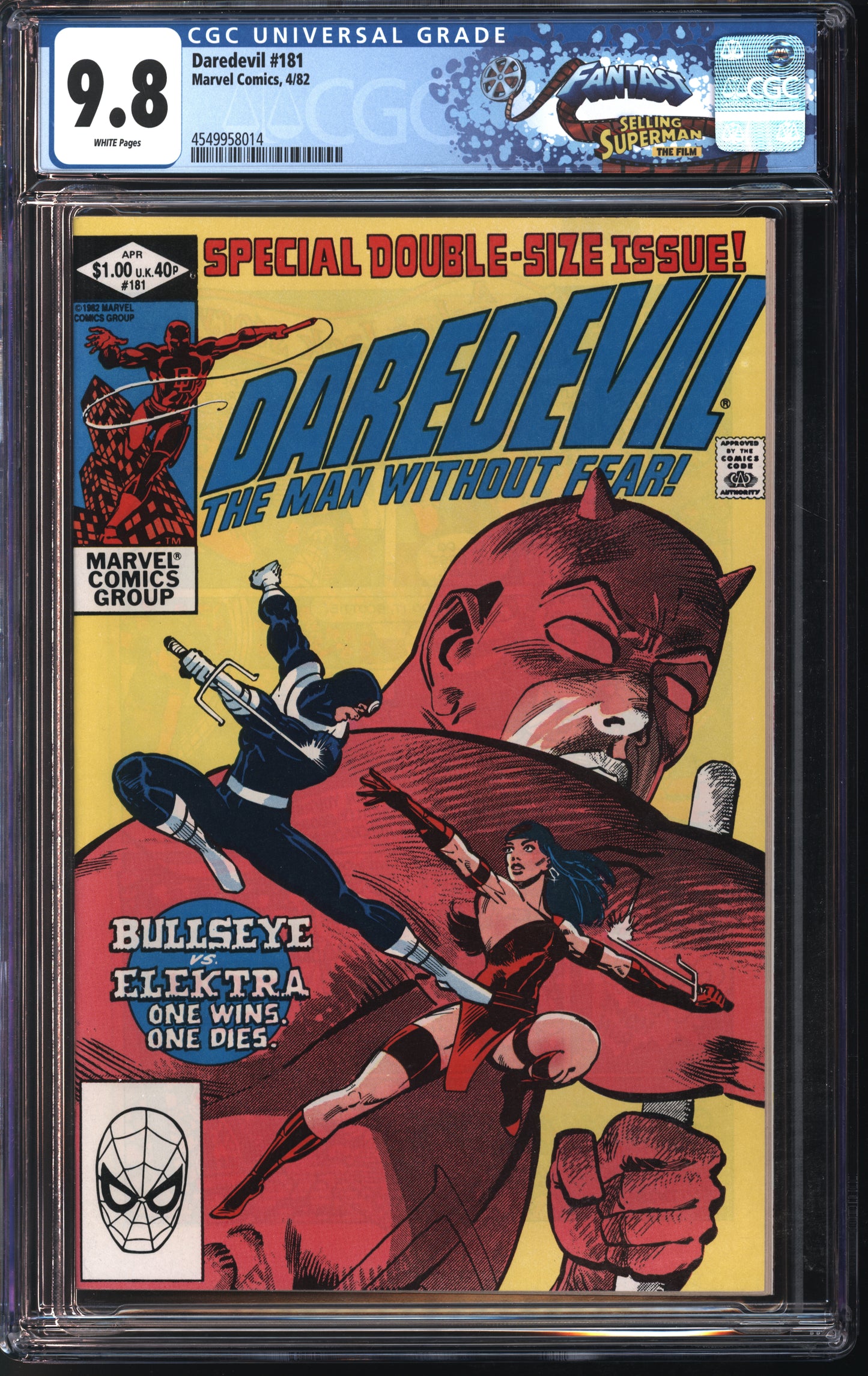 Marvel Comics Daredevil #181 4/82 FANTAST CGC 9.8 White Pages