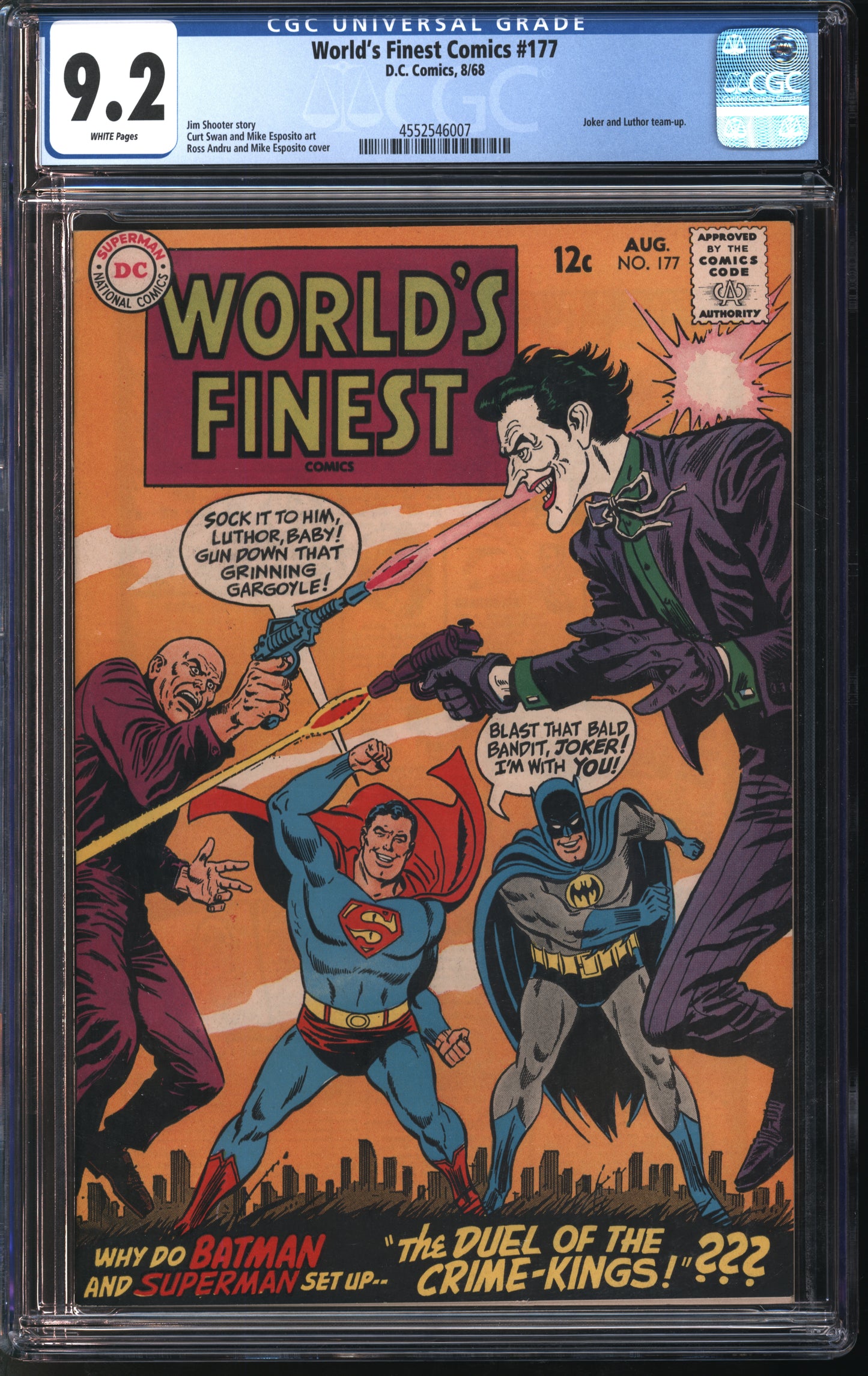 D.C. World's Finest Comics #177 8/68 CGC 9.2 White Pages