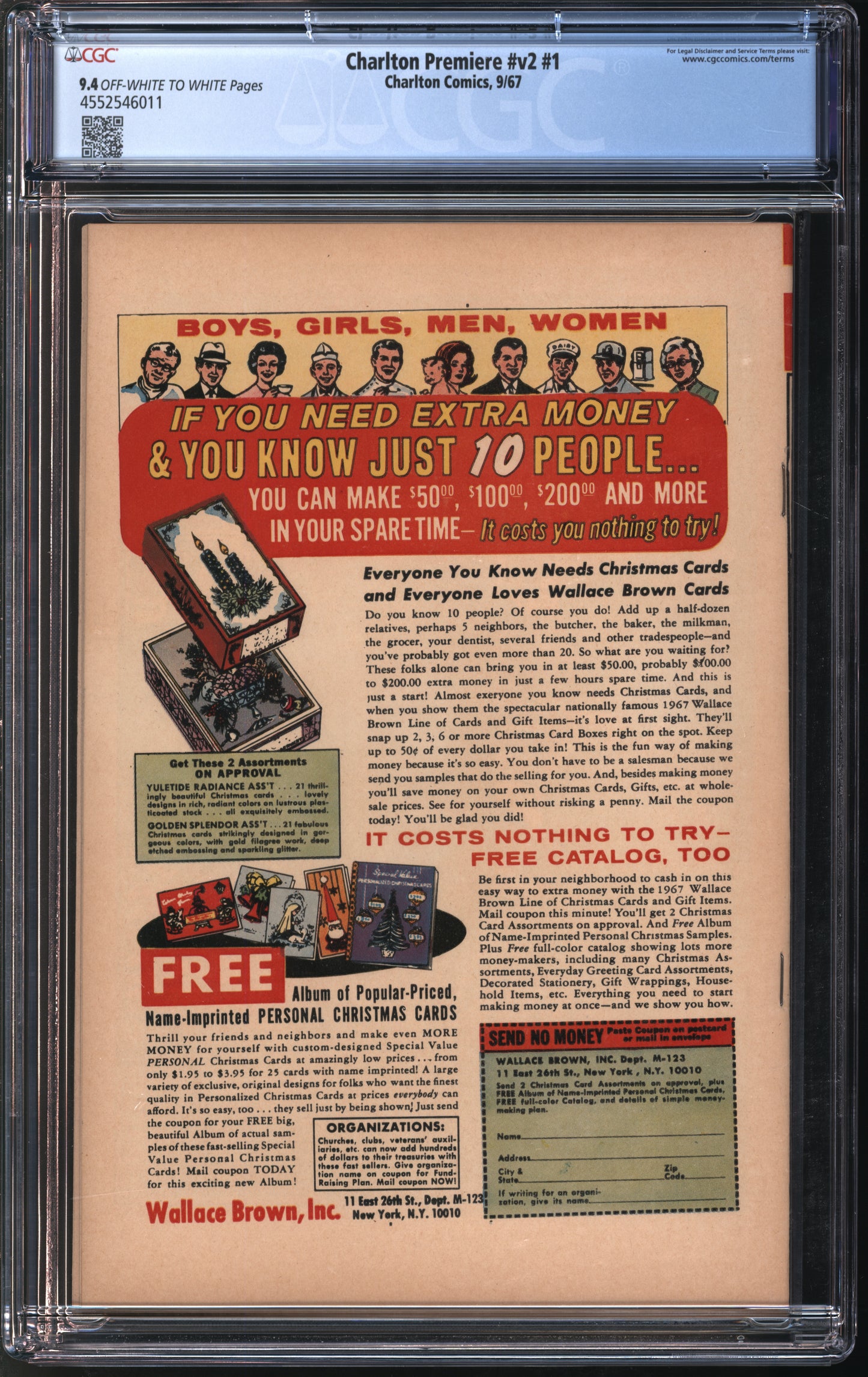 Charlton Premiere #1 9/67 CGC 9.4 Off-White White Pages